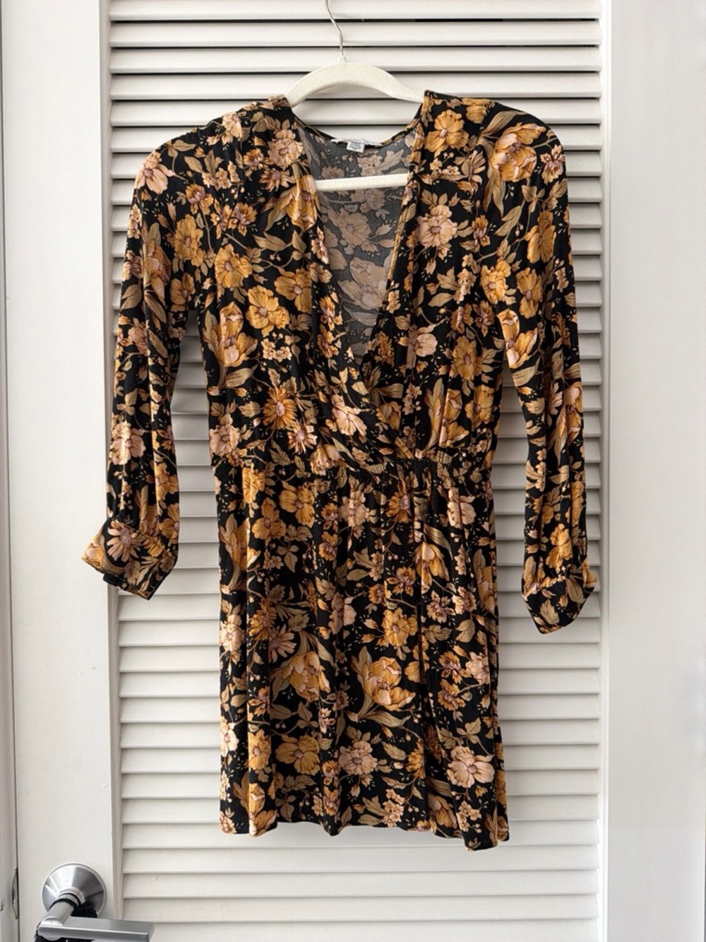American Eagle Outfitters Black Mini Dress with Fall Floral Print